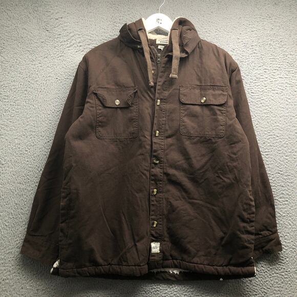 Eddie Bauer Workwear Foreman Fit Sherpa Lined Jacket Hoodie Men Medium Brown Tan - Picture 1 of 7